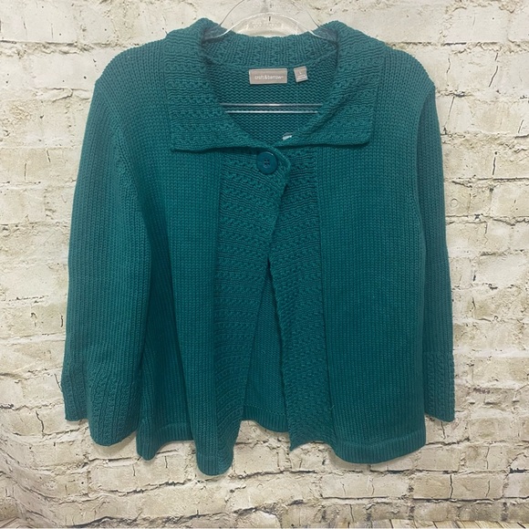 NEW Croft & Barrow Green Knit Shawl Collar 3/4 Sleeve Cardigan - Picture 1 of 6